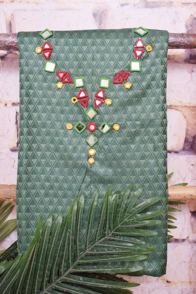 Green-Orange Bhagalpuri Cotton Silk Suit with Mirror Work