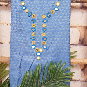 Blue-Yellow Bhagalpuri Cotton Silk Suit with Mirror Work