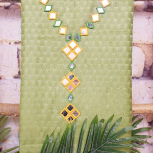 Green-Yellow Bhagalpuri Cotton Silk Suit with Mirror Work
