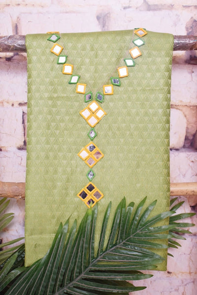 Green-Yellow Bhagalpuri Cotton Silk Suit with Mirror Work