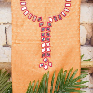 Peach-Maroon Bhagalpuri Cotton Silk Suit with Mirror Work
