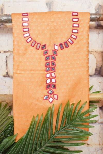 Peach-Maroon Bhagalpuri Cotton Silk Suit with Mirror Work