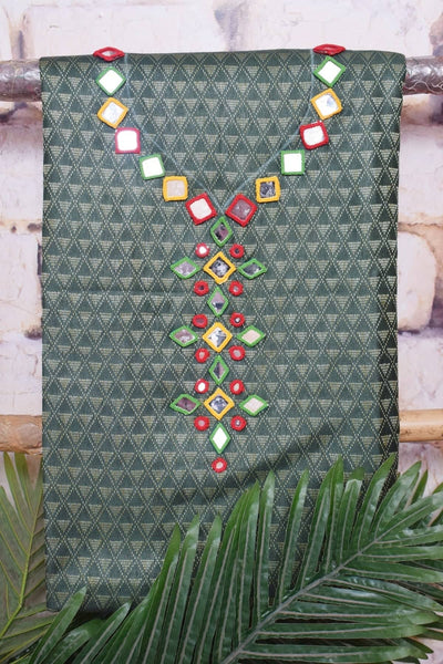 Green-Red Bhagalpuri Cotton Silk Suit with Mirror Work