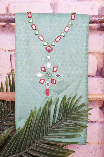 Blue-Brown Bhagalpuri Cotton Silk Suit with Mirror Work