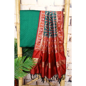 Green Cotton Silk Patola Inspired Dupatta Set - SSEthnics