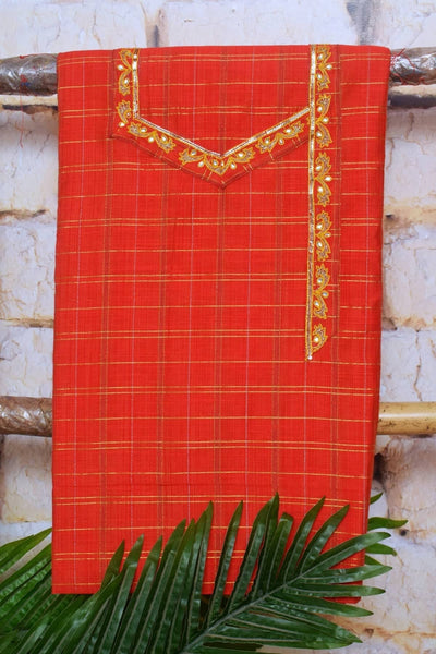 Red Cotton Silk Hand Embroidered Suit