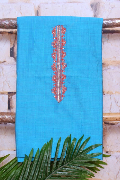 Blue Cotton Silk Hand Embroidered Suit