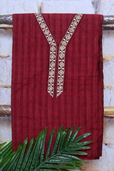 Maroon Cotton Silk Hand Embroidered Suit