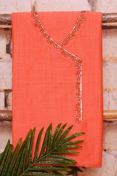 Peach Cotton Silk Hand Embroidered Suit