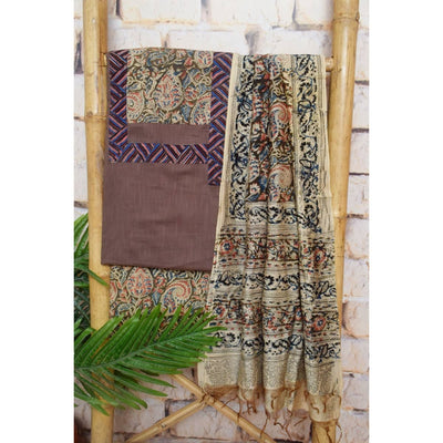 Brown Patchwork Kalamkari Block Print Suit