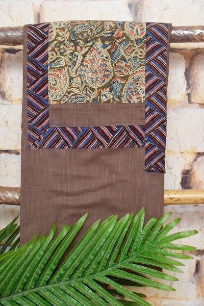 Brown Patchwork Kalamkari Block Print Suit