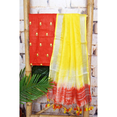 Linen Two Piece Embroidered Set - SSEthnics