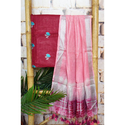 Linen Two Piece Embroidered Set - SSEthnics