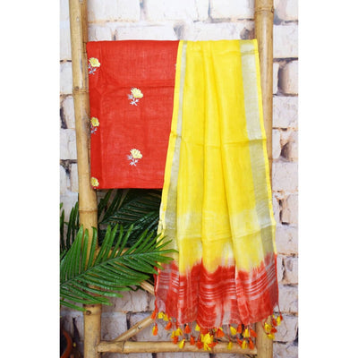 Linen Two Piece Embroidered Set - SSEthnics