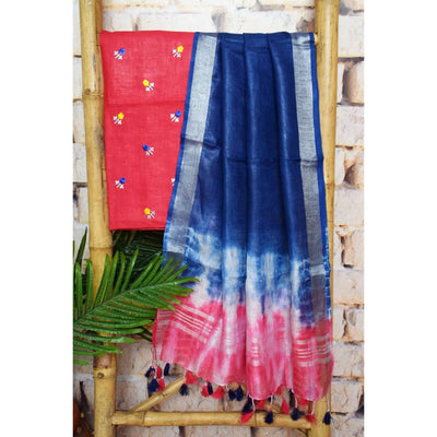 Linen Two Piece Embroidered Set - SSEthnics