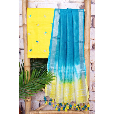 Linen Two Piece Embroidered Set - SSEthnics