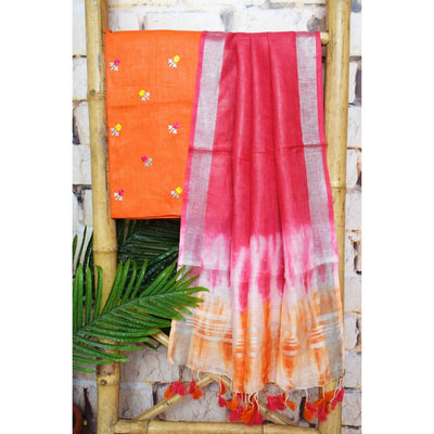 Linen Two Piece Embroidered Set - SSEthnics