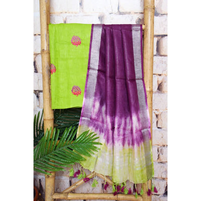 Linen Two Piece Embroidered Set - SSEthnics