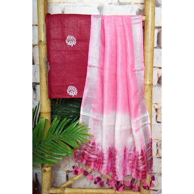 Linen Two Piece Embroidered Set - SSEthnics