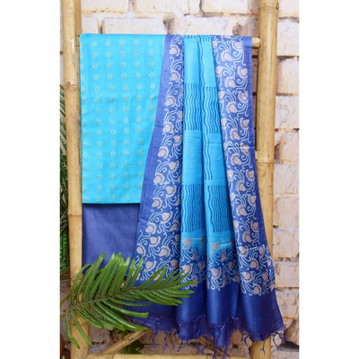 Blue Bhagalpuri Cotton Silk Suit