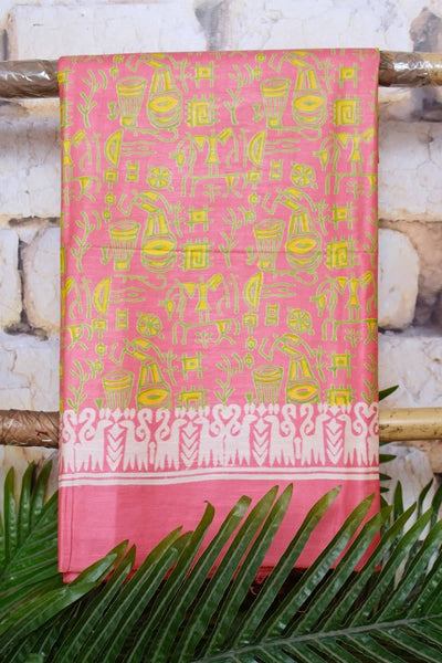 Peach Bhagalpuri Cotton Silk Printed Suit