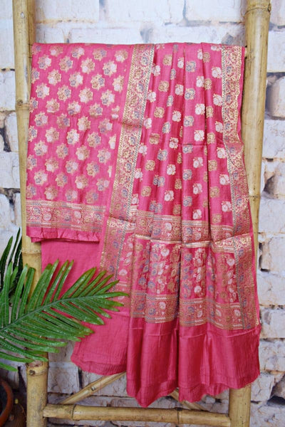Pink Banarasi Cotton Silk Suit - SSEthnics
