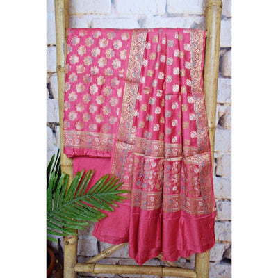 Pink Banarasi Cotton Silk Suit - SSEthnics