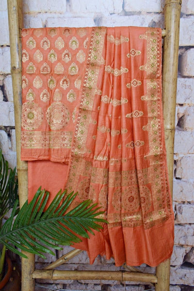 Rust Orange Banarasi Cotton Silk Suit - SSEthnics