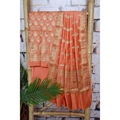 Rust Orange Banarasi Cotton Silk Suit - SSEthnics