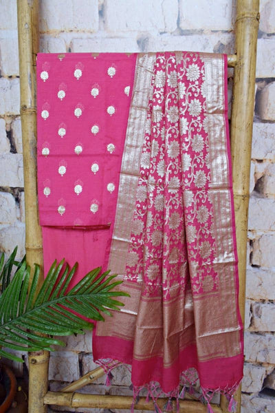 Magenta Banarasi Cotton Silk Suit - SSEthnics
