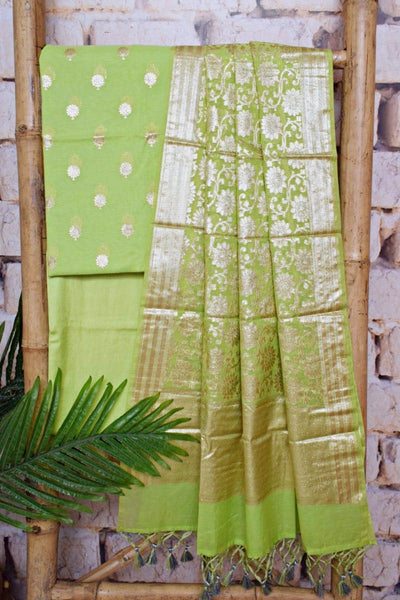 Pista Green Banarasi Cotton Silk Suit - SSEthnics