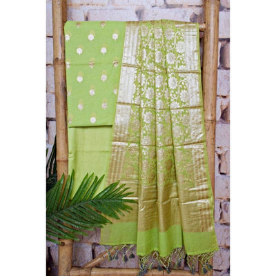 Pista Green Banarasi Cotton Silk Suit - SSEthnics
