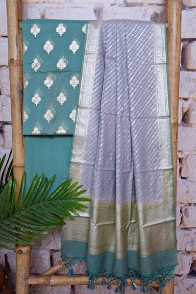 Sea Green Banarasi Cotton Silk Suit - SSEthnics