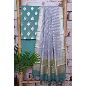 Sea Green Banarasi Cotton Silk Suit - SSEthnics