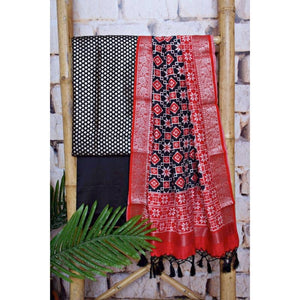 Black Banarasi Cotton Silk Suit - SSEthnics