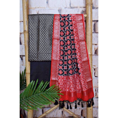 Black Banarasi Cotton Silk Suit - SSEthnics