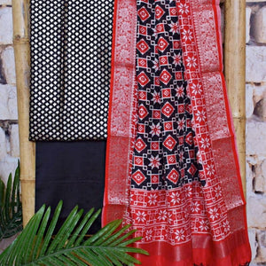 Black Banarasi Cotton Silk Suit - SSEthnics