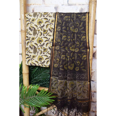 Olive Bagru Vanaspati Cotton Suit with Kota Dupatta