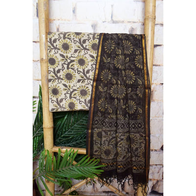 Cream Bagru Vanaspati Cotton Suit with Kota Dupatta