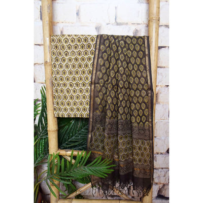 Cream Bagru Vanaspati Cotton Suit with Kota Dupatta