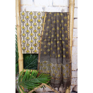 Cream Bagru Vanaspati Cotton Suit with Kota Dupatta