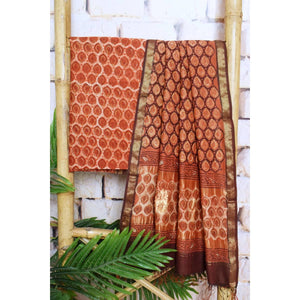 Rust Bagru Vanaspati Maheshwari Silk Suit