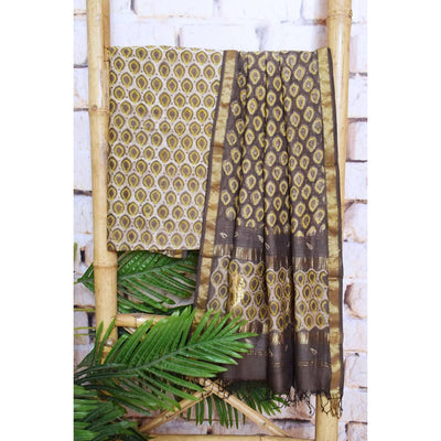 Brown Bagru Vanaspati Maheshwari Silk Suit
