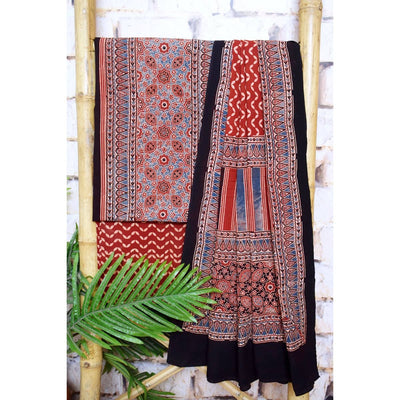 Designer Ajrakh Triple Block Cotton Suit