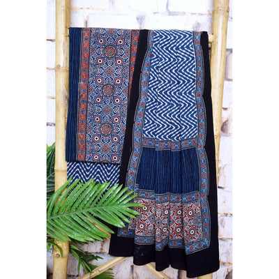 Designer Ajrakh Triple Block Cotton Suit
