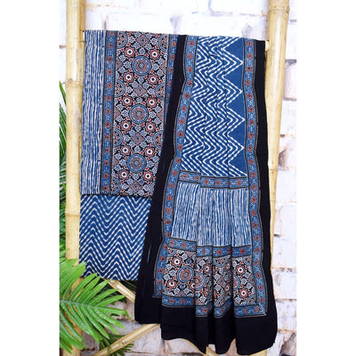 Designer Ajrakh Triple Block Cotton Suit