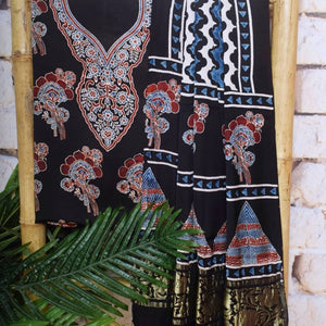 Black Special Ajrakh Modal Silk Two Piece Set with Nakshi Pallu Dupatta
