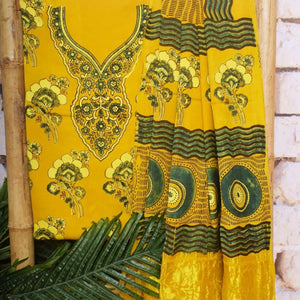 Yellow Special Ajrakh Modal Silk Two Piece Set with Nakshi Pallu Dupatta
