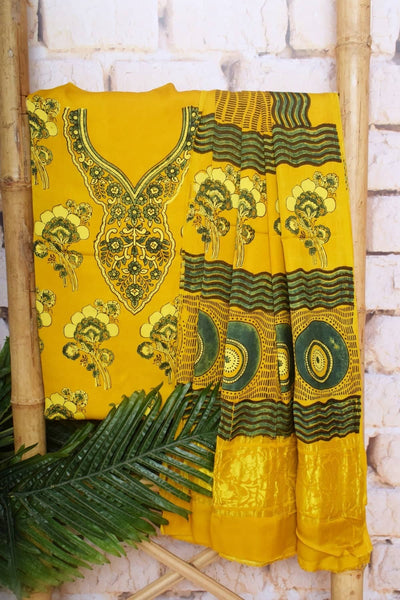 Yellow Special Ajrakh Modal Silk Two Piece Set with Nakshi Pallu Dupatta