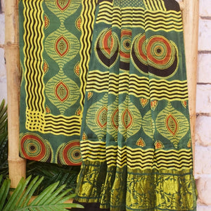 Green Special Ajrakh Modal Silk Two Piece Set with Nakshi Pallu Dupatta